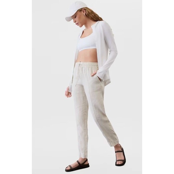 Athleta Pants - Athleta XS Retreat Linen High Rise Ankle Pants Relaxed White Summer Pants